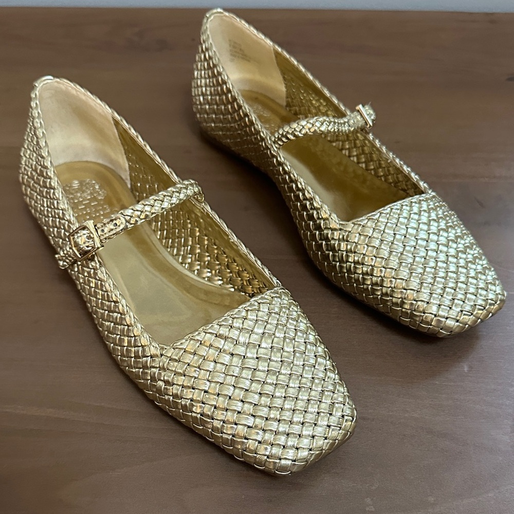 New Vince Camuto Gold Braided Mary Jane Flats